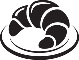 Simple black and white croissant icon on a plate