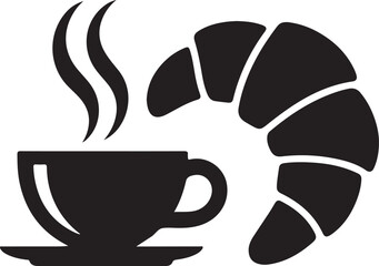 Steaming coffee cup and croissant icon for breakfast or cafe