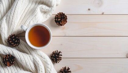 マグカップと冬の温もりある構図（雪景色背景） | Cozy Winter Scene with Mug and Snowy Background
