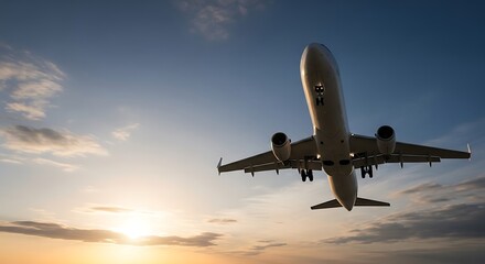 Air Travel and Aviation Concept: Plane Landing or Departure at Dusk