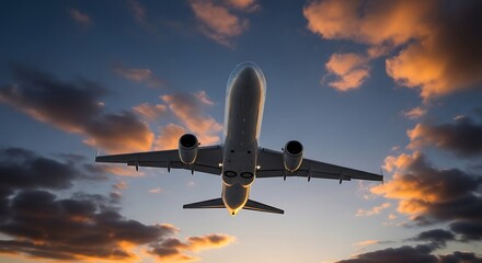 Passenger Aircraft with Landing Gear Extended Against Dramatic Sky