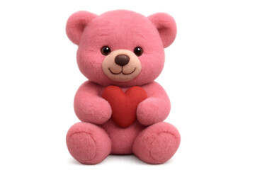 Obraz premium Pink teddy bear plush toy holding a red heart for valentine's day, love, romance concepts with transparent background