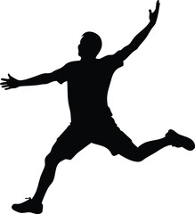 A silhouette of an athletic man joyfully jumping in a dynamic pose