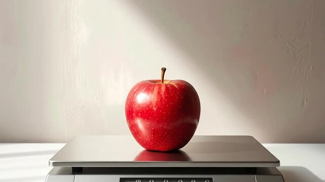 Red Apple on a Digital Scale A Symbolic Representation of Weighing, Diet, and Nutrition