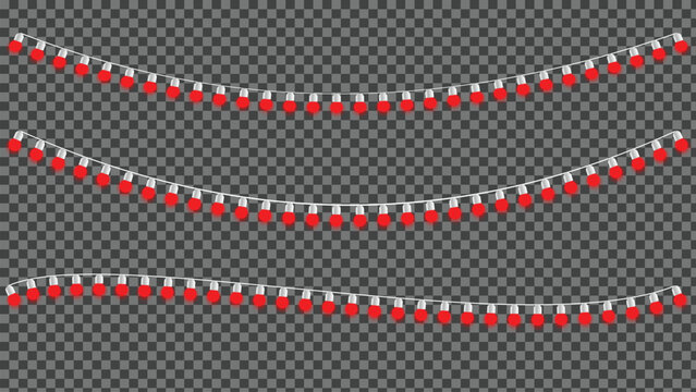 Glowing red Christmas string lights garland vector