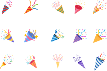 party popper Multi Color Confetti - Party Poper On Transparent Background party horn confetti Birthday party confetti background, festive ribbons and streamer paper spiral stripes, cartoon