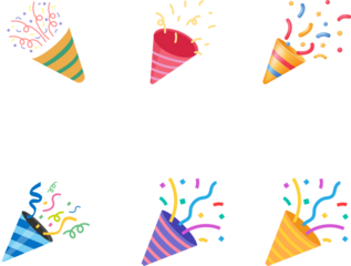 party popper Multi Color Confetti - Party Poper On Transparent Background party horn confetti Birthday party confetti background, festive ribbons and streamer paper spiral stripes, cartoon