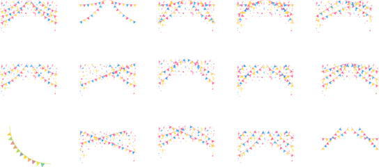 Festive design. Border of colorful bright confetti isolated on transparent background. Party decoration frame for birthday, anniversary, celebration.Colorful sprinkles banner 