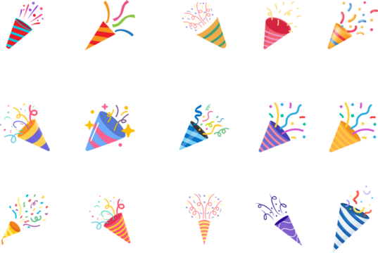 party popper Multi Color Confetti - Party Poper On Transparent Background party horn confetti Birthday party confetti background, festive ribbons and streamer paper spiral stripes, cartoon - Powered by Adobe