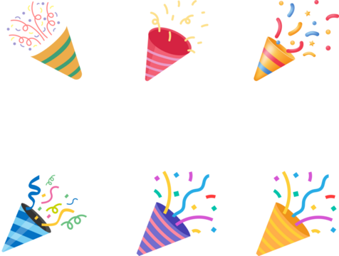 party popper Multi Color Confetti - Party Poper On Transparent Background party horn confetti Birthday party confetti background, festive ribbons and streamer paper spiral stripes, cartoon - Powered by Adobe