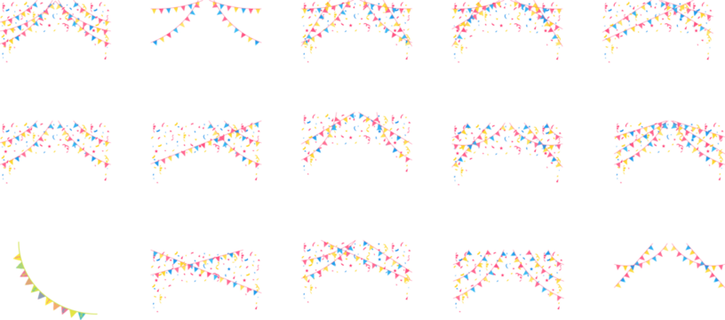 Festive design. Border of colorful bright confetti isolated on transparent background. Party decoration frame for birthday, anniversary, celebration.Colorful sprinkles banner 