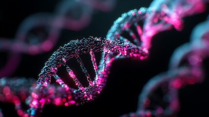 Abstract representation of DNA helix structure with vibrant colors and intricate details in a dark background