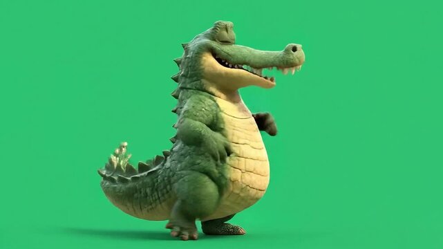 3D Crocodile dancing with joyfull on green screen background