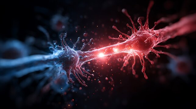 Colorful depiction of neurons connecting with vibrant energy in a dark background