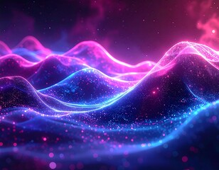 Abstract, glowing, wavy lines form a vibrant, colorful landscape