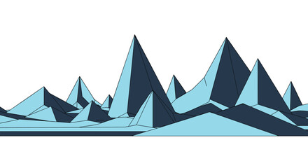Abstract low-poly geometric landscape featuring sharp, interconnected peaks and valleys in two shades of blue, set against a clean white background.