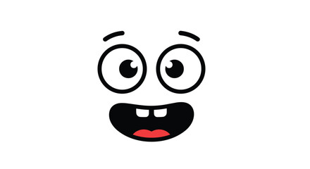 A simple, cute, and funny cartoon character face with big eyes, expressive eyebrows, and a wide, happy smile showing two front teeth.
