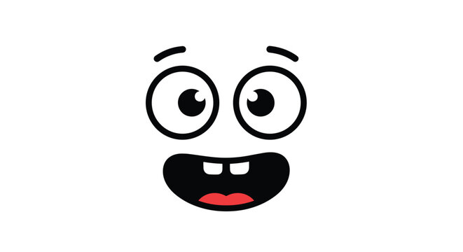 A simple, cute, and funny cartoon character face with big eyes, expressive eyebrows, and a wide, happy smile showing two front teeth.