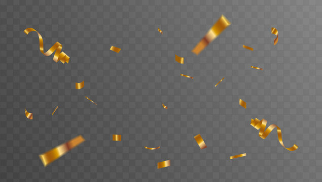 Sparkling golden confetti and abstract ribbons showering down, perfect for adding a touch of festive elegance to any celebration or joyous occasion