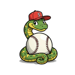 Cartoon snake with a baseball and red cap art