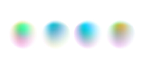 Set color circle gradient noise gradation. Abstract colorful watercolor blur mesh shape on white background. Gradient aura, grain neon blob with noise effect vector illustration.