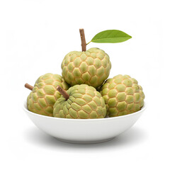 Custard Apple Fruit: Group in White Bowl with Stems