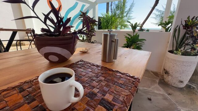 Coffee in Trendy Cafe Paje Zanzibar With Modern Interior and Specialty Espresso Setup