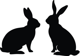 Two black silhouettes of rabbits facing each other in a simple design