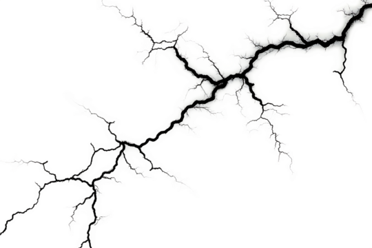 Jagged white lightning strikes on isolated on a transparent background electricity