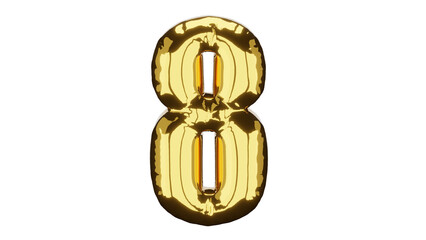 3d rendering gold inflatable pump and number eight