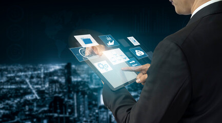 Digital business infrastructure with data system, analytics, sync. System management improves access, system management ensures performance, and system management supports digital operations. Vouch