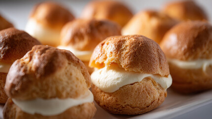 Assorted Cream Puffs Filled with Velvety Custard Perfect for Dessert Tables and Special Occasions