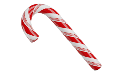 Isolated festive holiday candy cane with red and white stripes, perfect for winter celebrations.
