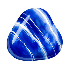 Artistic Watercolor Illustration of Blue Abstract Stone on White Background