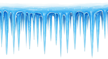 Illustration of icy icicles dripping downward in shades of light blue, creating a winter atmosphere.
