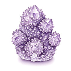 Illustration, Crystal Cluster, Isolated, Digital Art, High-Quality, White Background, Watercolor Style