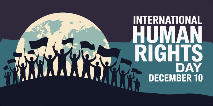 A powerful illustration of global solidarity, depicting people uniting for universal human rights, justice, and fundamental freedoms across borders