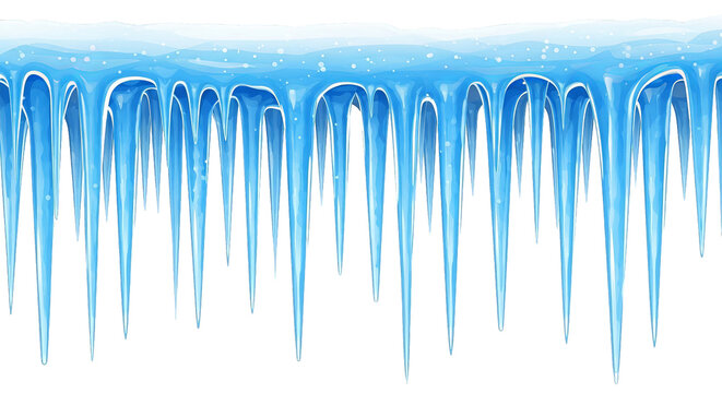 Illustration of icy icicles dripping downward in shades of light blue, creating a winter atmosphere.
