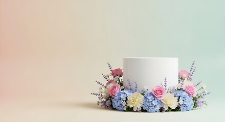 Elegant cylindrical podium entwined with vibrant floral arrangement display