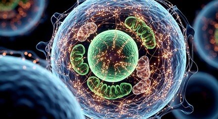 Intricate Cell Structure with Mitochondria and Endoplasmic Retic
