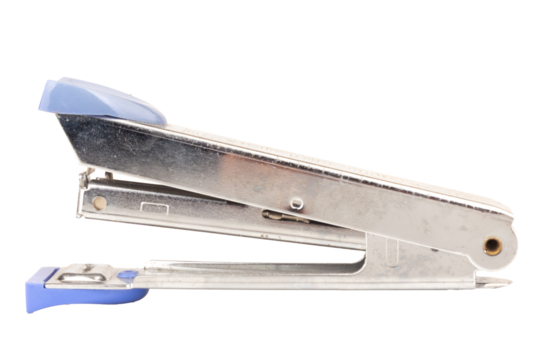 Dirty old stapler on white background