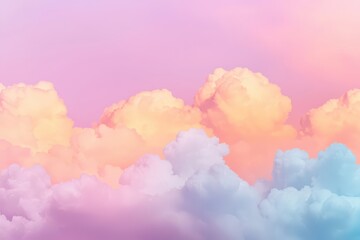 Colorful pastel clouds forming a soft, ethereal background. Sky featuring various shades and offering ample copy space