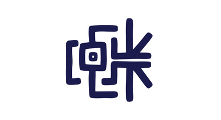 Abstract dark blue graphic design on a white background, featuring geometric shapes.