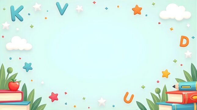 Bright and Cheerful Kids Educational Background with 3D Letters and School Items