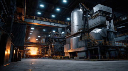 Obraz premium Highly Detailed Visual of an Abandoned Ore Factory with Industrial Structures, Machinery, and Empty Space in Gigapixel Quality