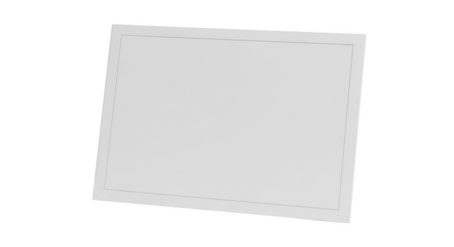 Blank white rectangular card with thin grey border and subtle shadow isolated on a transparent background