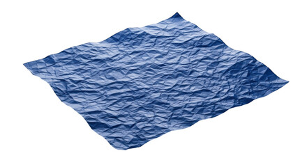 Blue crumpled paper texture with sharp creases and wavy edges isolated on a transparent background blue paper