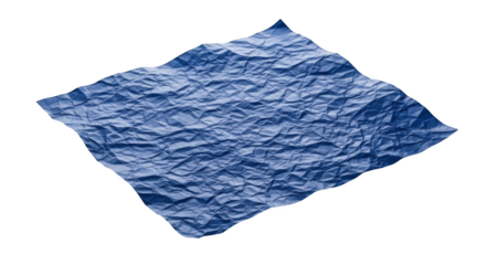 Blue crumpled paper texture with sharp creases and wavy edges isolated on a transparent background blue paper