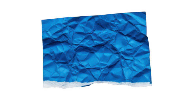 Blue crumpled paper with torn white edge isolated on a transparent background blue paper wrinkled paper
