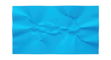 Bright blue crumpled paper texture with deep shadows and highlights isolated on a transparent background